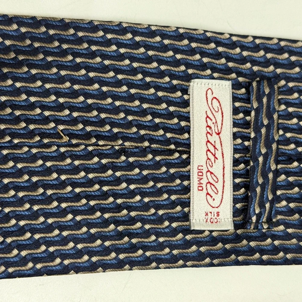 Piatelli Uomo Silk‎ Necktie Blue Tan Geometric Pattern Mens